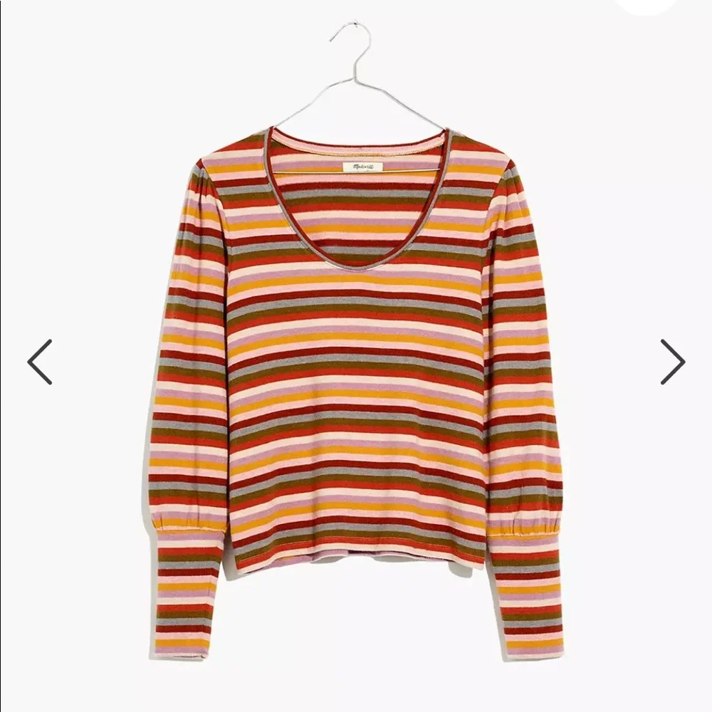 MADEWELL Striped Puff Sleeve Striped Scoopneck Sweater Top XS - Picture 10 of 12